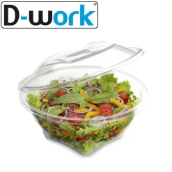 50 Barquettes Ronde 750 ml Alimentaire PET avec Couvercle Attaché - Transparente, Usage Froid, Diamètre172 x H94 mm - D-