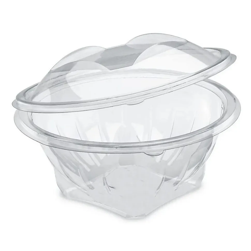 50 Barquettes Ronde 750 ml Alimentaire PET avec Couvercle Attaché - Transparente, Usage Froid, Diamètre172 x H94 mm - D-