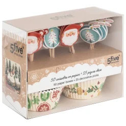 50 caissettes cupcakes 25 piques Noël - Multicolore- 5five