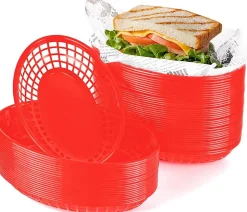 60 Paniers Alimentaires en Plastique Réutilisables rouge