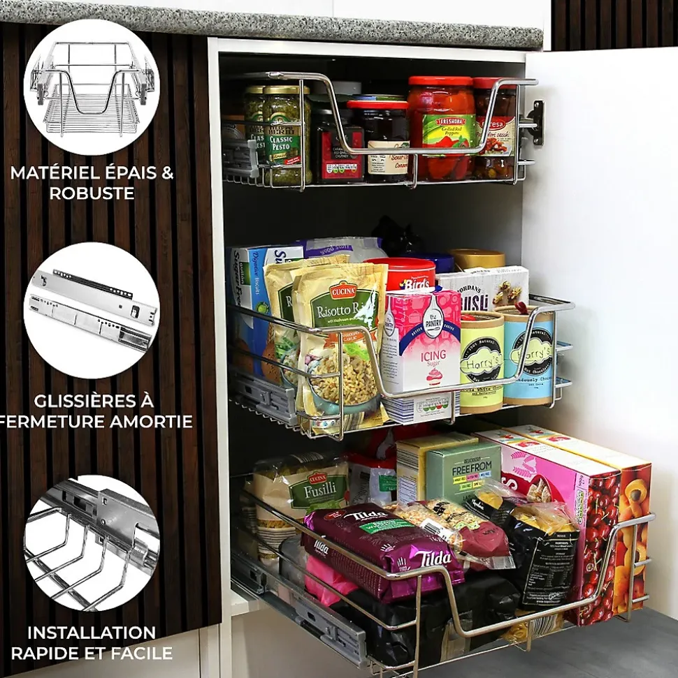 3 Paniers Coulissants KuKoo Pour Placard de Cuisine de 40cm