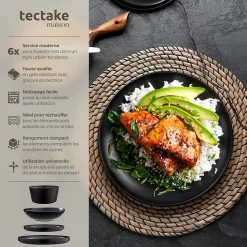 24 pièces service de table en grès pour 6 personnes noir