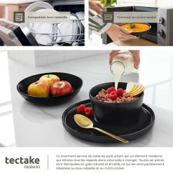 24 pièces service de table en grès pour 6 personnes noir