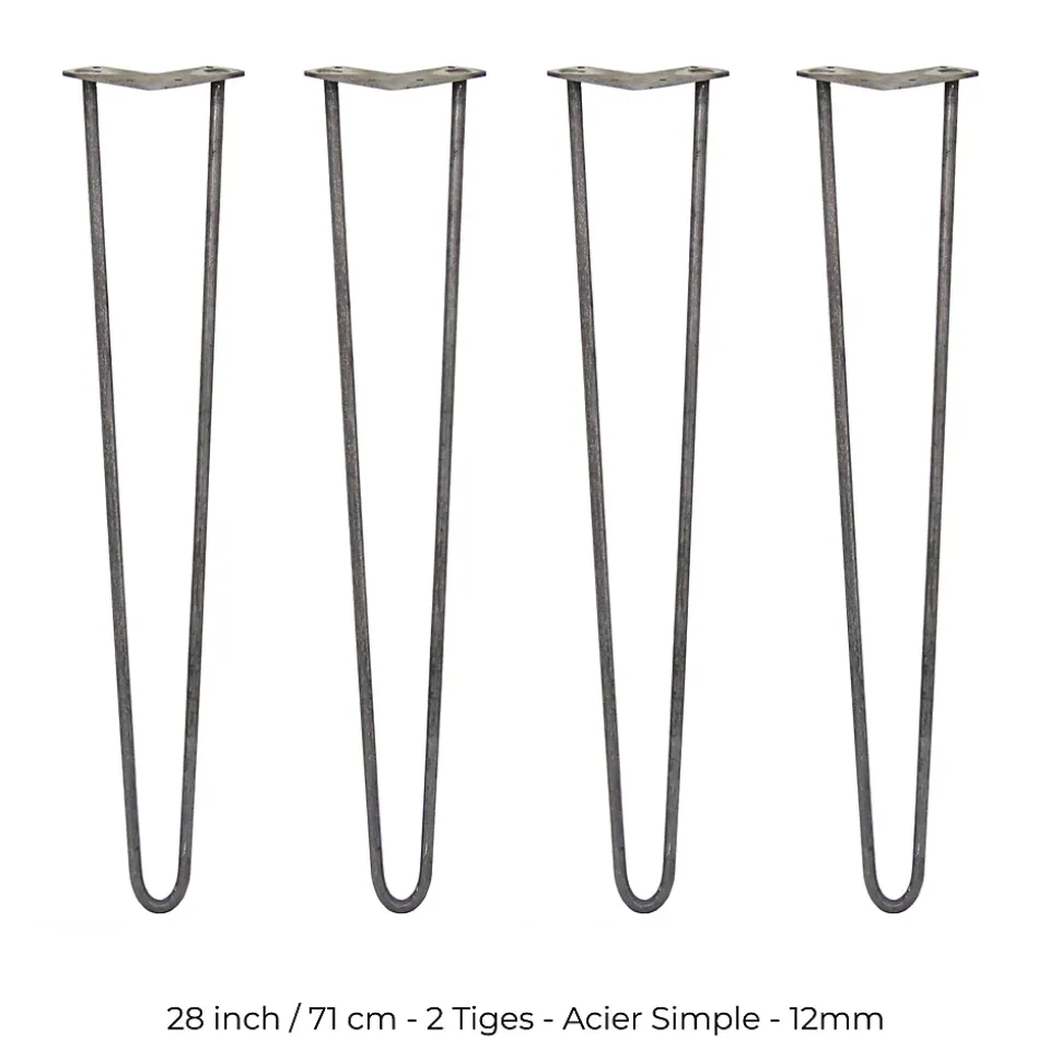 4 Pieds de Table en Epingle à Cheveux - 71cm - 2 Tiges - 12mm