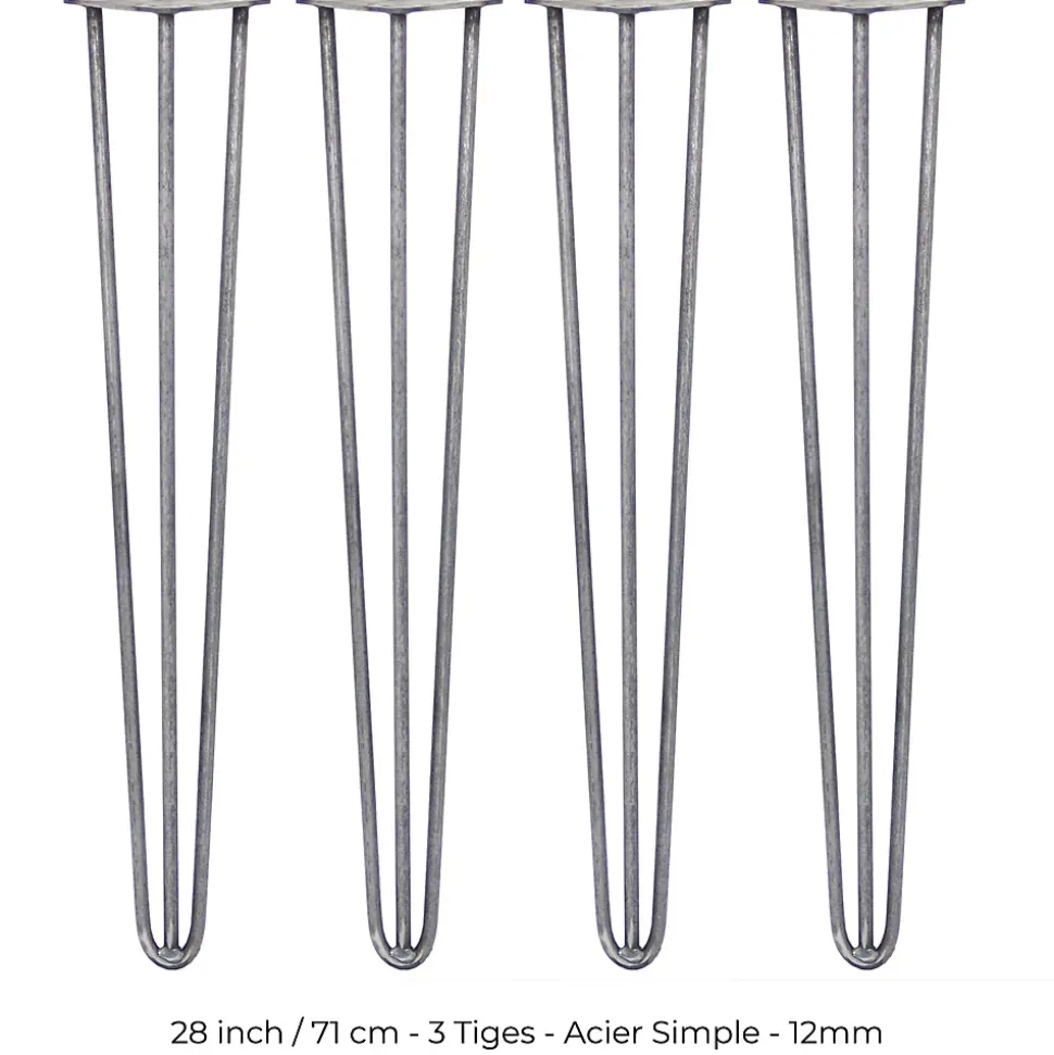 4 Pieds de Table en Epingle à Cheveux - 71cm - 3 Tiges - 12mm
