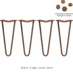 4 Pieds de Table en Epingle à Cheveux - 30,5cm- 2 Tiges - 12mm - Cuivre