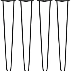 4 Pieds de Table en Épingle à Cheveux 71cm 2 Tiges 10mm Fini Noir