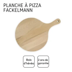 6 Planches à pizza et tarte flambée en bois 30 cm et Roulette à pizza en inox Fackelmann