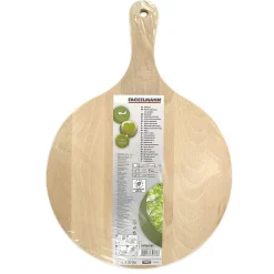 6 Planches à pizza et tarte flambée en bois 30 cm et Roulette à pizza en inox Fackelmann