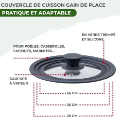 2 poêles 24 cm et 28 cm inox 18/10 Triply et couvercle Fackelmann Vita3