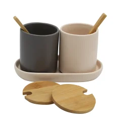 2 pots à épices en céramique avec couvercles et cuillères en bambou Box & Beyond