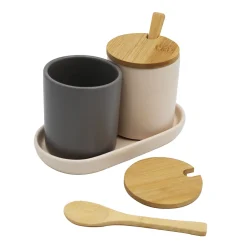 2 pots à épices en céramique avec couvercles et cuillères en bambou Box & Beyond