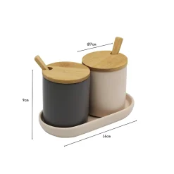 2 pots à épices en céramique avec couvercles et cuillères en bambou Box & Beyond