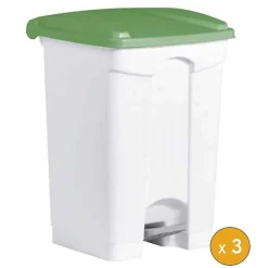 3 Poubelles à tri à pédale 45 litres pour Sac 120 litres - Vert