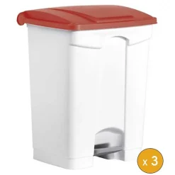 3 Poubelles à tri à pédale 45 litres pour Sac 120 litres - Rouge