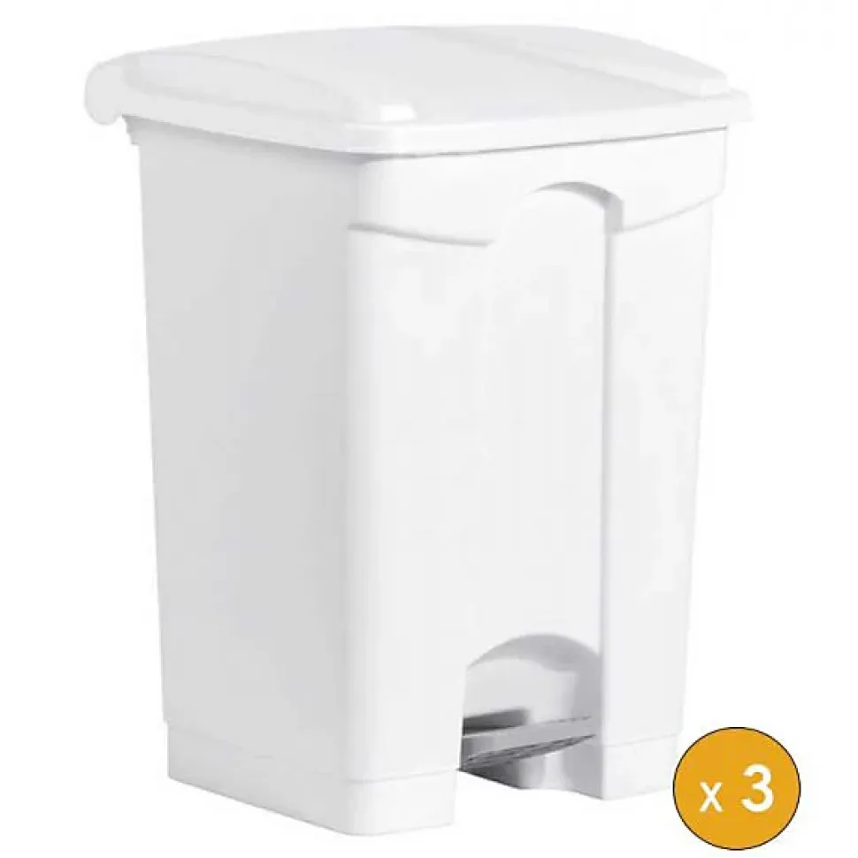 3 Poubelles à tri à pédale 45 litres pour Sac 120 litres - Blanc