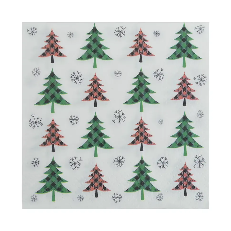 20 serviettes en papier Sapins vert et rouge