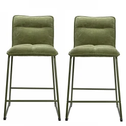 2 tabourets de bar en tissu vert kaki, Deko & Co