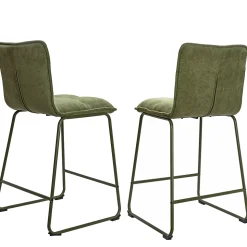 2 tabourets de bar en tissu vert kaki, Deko & Co