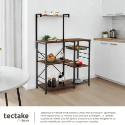 6 Étagères de cuisine style industriel et panier coulissant Bois foncé