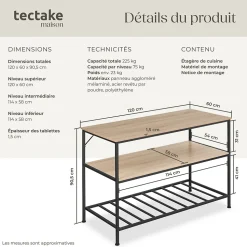 2 Étagères de cuisine Style industriel grillagées Bois clair