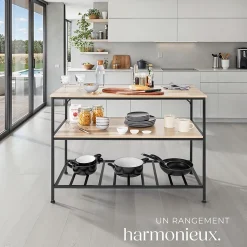 2 Étagères de cuisine Style industriel grillagées Bois clair