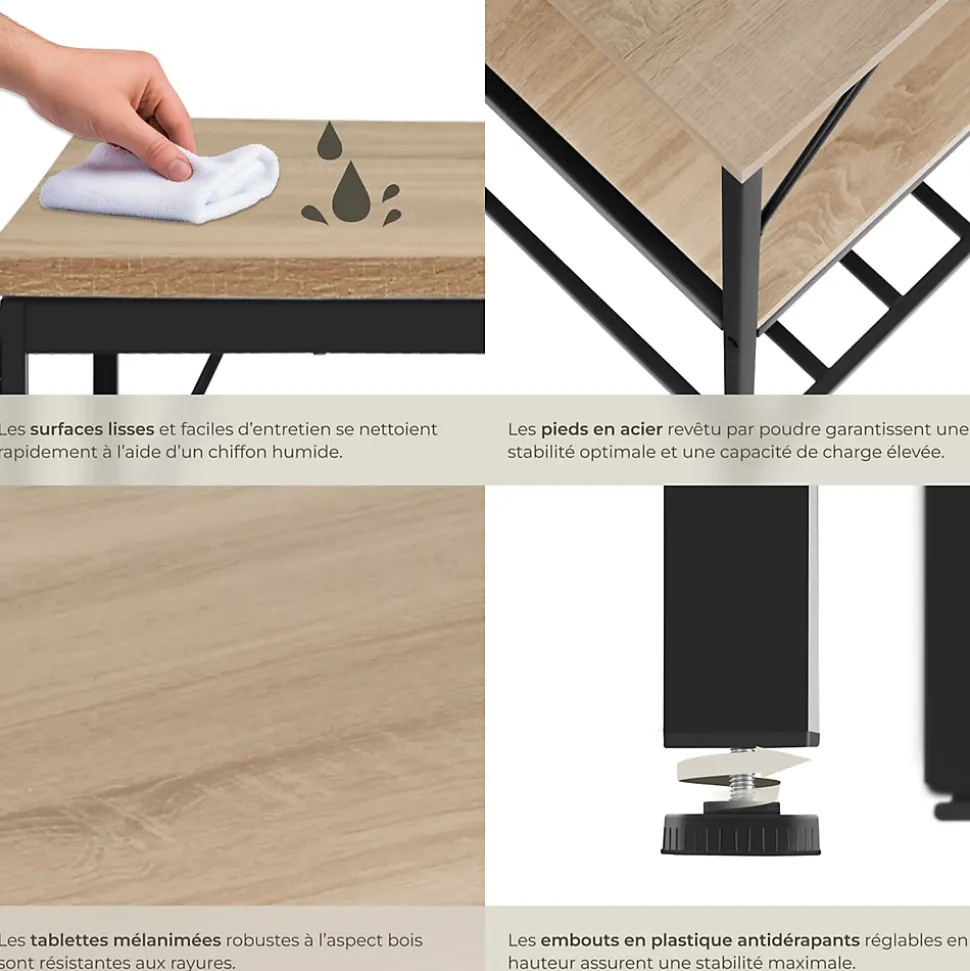 2 Étagères de cuisine Style industriel grillagées Bois clair