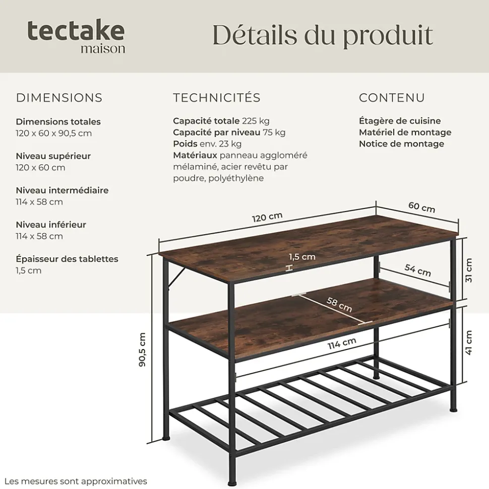 2 Étagères de cuisine Style industriel grillagées Bois foncé