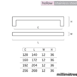 6 Un. poignées de meuble en acier inoxydable qualité AISI-304 cuisine salle de bain- entraxe 160MM