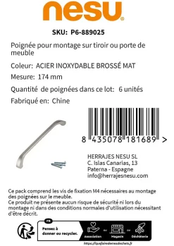 6 Un. poignées de meuble en 160MM inox mat cuisine porte tiroir armoire