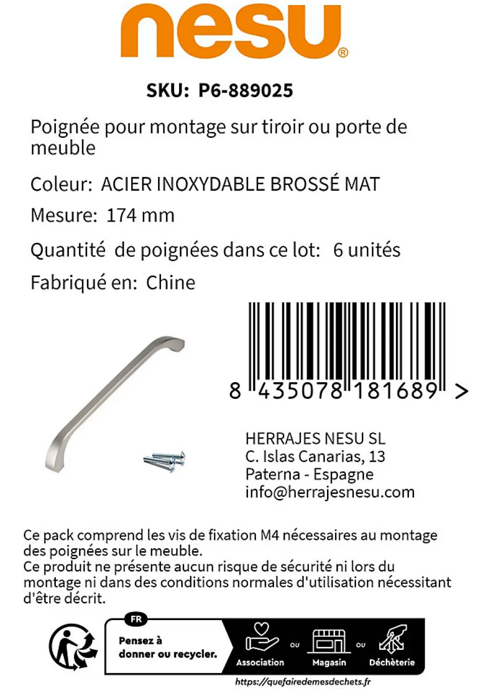 6 Un. poignées de meuble en 160MM inox mat cuisine porte tiroir armoire