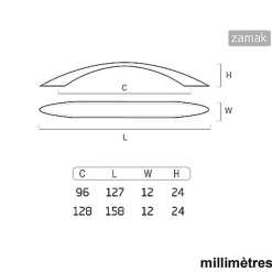 8 Un. poignées de meuble en zamak chromé mat pour tous les types - entraxe 128MM