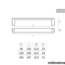 6 Un. poignées de meuble en nickel brossé pour porte cuisine - entraxe 128MM