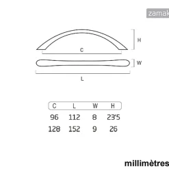 8 Un. poignées de meuble en zamak nickel mat pour tous les types s et armoire - entraxe 128MM