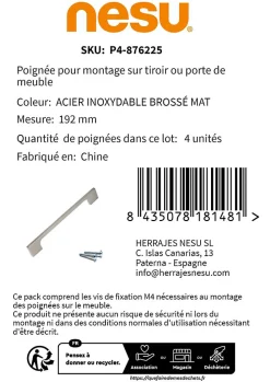 4 Un. poignées de meuble en 192MM inox mat cuisine tiroir armoire