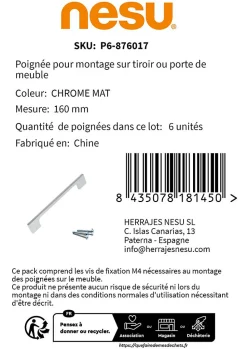 6 Un. poignées de meuble en 160MM chromé mat cuisine tiroir armoire