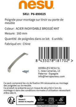 6 Un. poignées de meuble en 160MM inox mat cuisine porte tiroir armoire