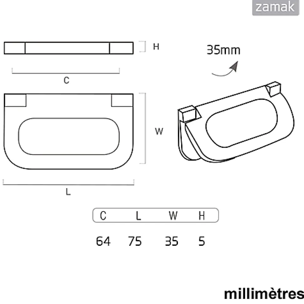 6 Un.poignées de meuble en 64MM inox mat pour tiroir armoire