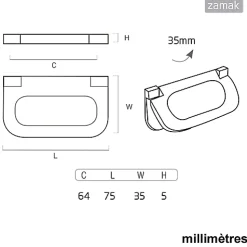 6 Un.poignées de meuble en 64MM laiton brossé pour tiroir armoire