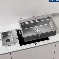 70 x 45 cm Évier de Cuisine avec égouttoirs , Cecipa MAX Évier en Inox Brossé, Évier 1 Bac avec Egouttoir + Vasque