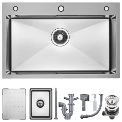 70 x 45 cm Évier de Cuisine avec égouttoirs , Cecipa MAX Évier en Inox Brossé, Évier 1 Bac avec Egouttoir + Vasque