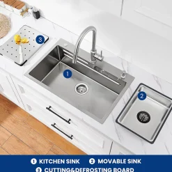 70 x 45 cm Évier de Cuisine avec égouttoirs , Cecipa MAX Évier en Inox Brossé, Évier 1 Bac avec Egouttoir + Vasque