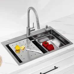 70 x 45 cm Évier de Cuisine avec égouttoirs , Cecipa MAX Évier en Inox Brossé, Évier 1 Bac avec Egouttoir + Vasque