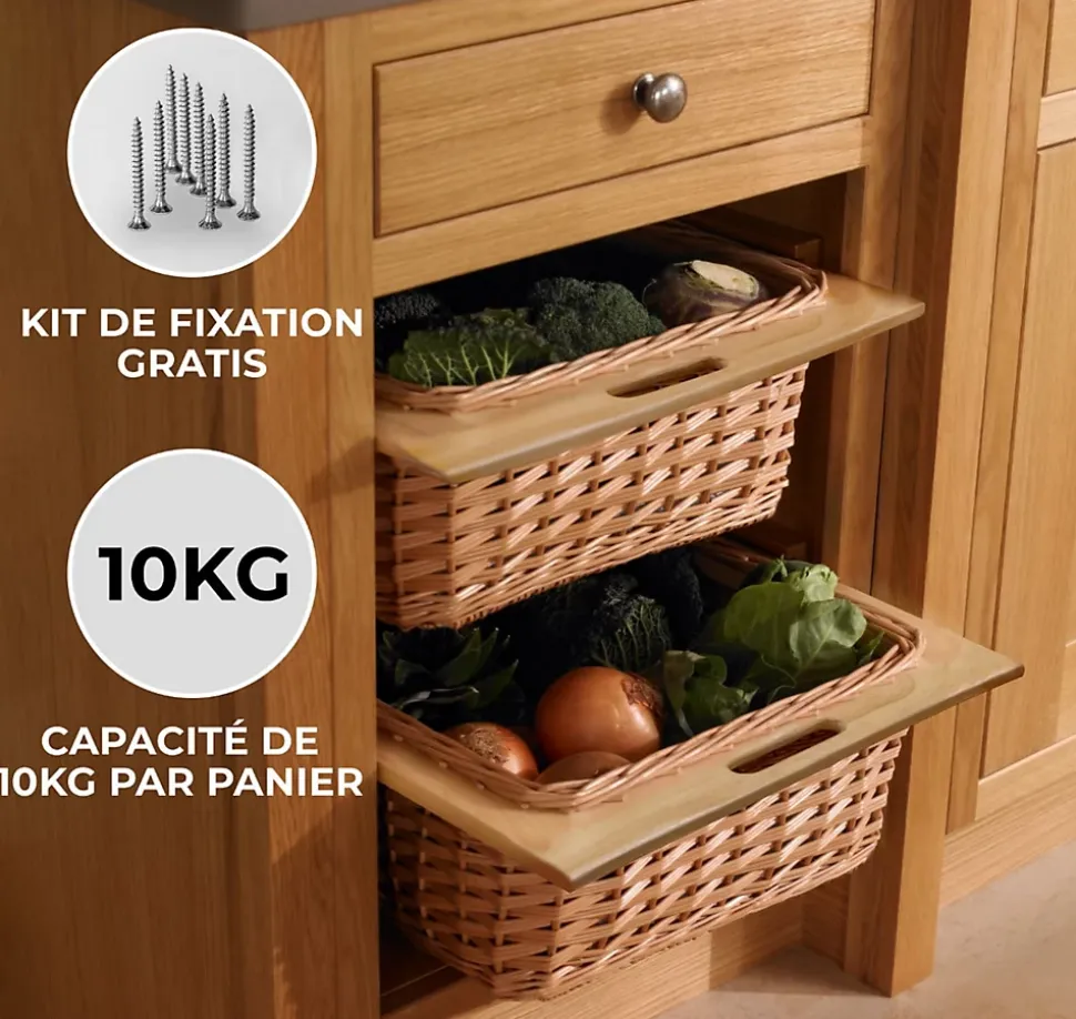 3 x Paniers Coulissants en Osier 400 mm