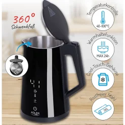 Adler AD 1345 - Bouilloire électrique noire avec affichage LED et régulation de température 1,7 L STRIX