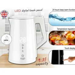 Adler AD 1345W - Bouilloire électrique Blanche avec affichage LED et régulation de température 1,7 L STRIX