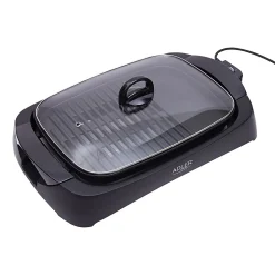 Adler Grill électrique 3000W - Couvercle en verre - 2 zones de cuisson et Spatule incluse