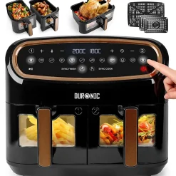 AF34 BG Friteuse à air 2400W Airfryer 3 tiroirs de 5 et 10 litres Sync Cook Sync Finish 10 modes de cuisson Sans huile Duronic