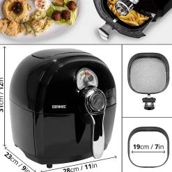 AF1 BK Friteuse à air chaud 1500W Air fryer Tiroir de 4,5 litres frire cuire rôtir griller sans matière grasse Duronic