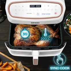 AF34 WE Friteuse à air 2400W Airfryer 3 tiroirs de 5 et 10 litres Sync Cook Sync Finish 10 modes de cuisson Sans huile Duronic